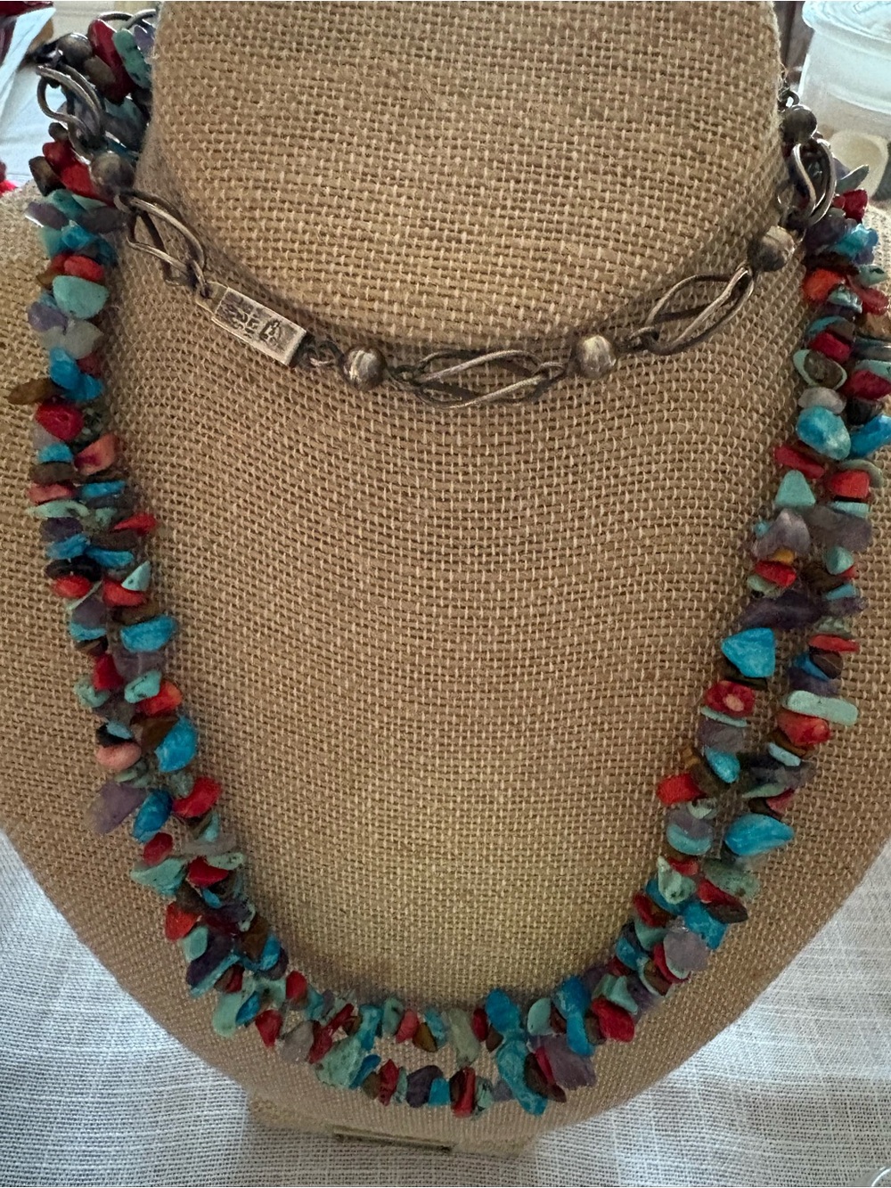 Rare Early Vintage Taxco Sterling and Turquoise Nugget 32” Necklace-Eagle Stamp